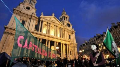 Protesters outside St Paul's Cathedral