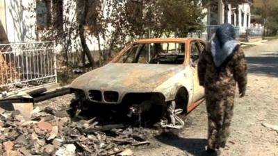 Burned car in Kyrgysztan