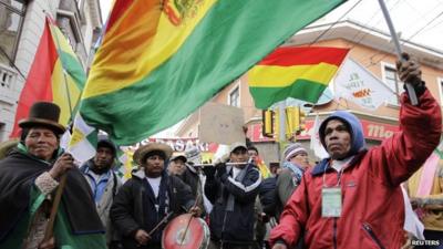 Indigenous people of the Isiboro Secure Territory rally in La Paz