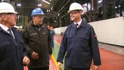 Deputy Prime Minister Nick Clegg (far right) at a steelworks