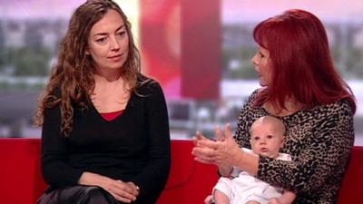 Independent Midwife, Virginia Howes with her seven week old grandson Jessie and by Pauline Hull who campaigns for elective Caesarean as a legitimate birth choice