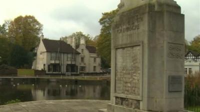 A war memorial stripped of its plaque