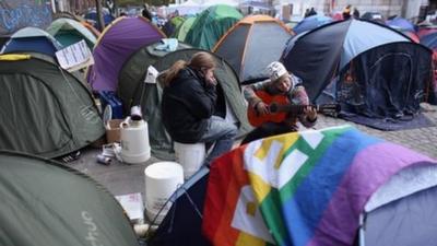 Protesters and their tents outside St Paul's cathedral