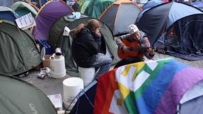 Protesters and their tents outside St Paul's cathedral