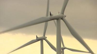 Close up of three wind turbine blades