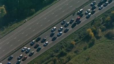 Aerial views of the tailbacks on the M5 following Friday night's devastating collision