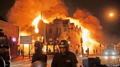 A building in Croydon on fire