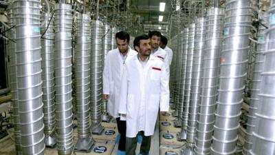 Iranian President Mahmoud Ahmadinejad visiting the Natanz uranium enrichment facility