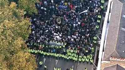 Aerial footage shows students marching through cetnral London