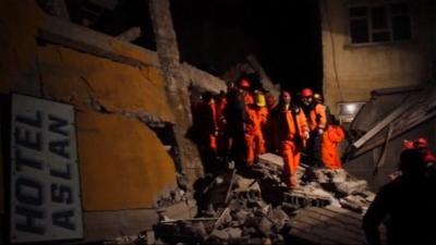 Collapsed hotel near Van in eastern Turkey, following 5.7 earthquake.