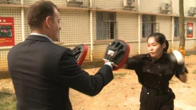 Martin Patience gives trainee bodyguard a boxing session