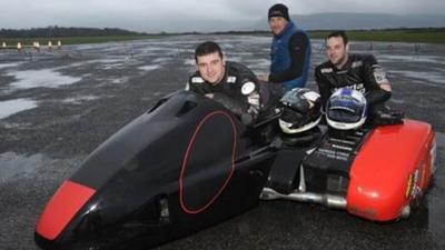 Michael Dunlop has his first test in a sidecar at the Jurby circuit