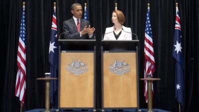 Barack Obama and Julia Gillard at a joint news conference