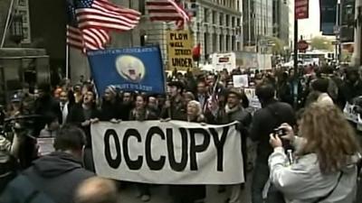 Occupy Wall Street protesters marching in New York