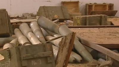 Weapons shells and ammunition lying discarded in Libya