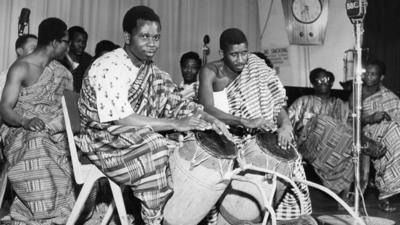 Highlife musicians Kobina De-Meer (left) and Issac Ashan from Ghana performing at the BBC in 1958