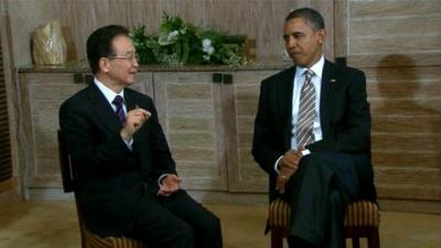 President Obama and the Chinese Prime Minister Wen Jiabao.