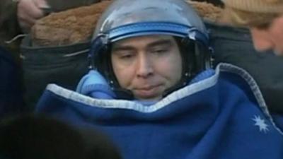 Astronaut after landing in Soyuz in Kazakhstan