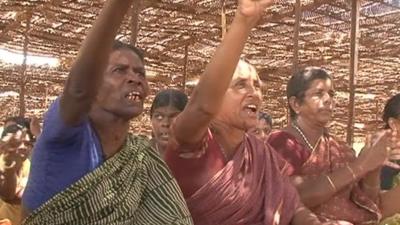 Woman chant during protests in Tamil Nadu