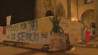 Protest display in Seville church