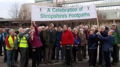 Ramblers protesting in Shrewsbury