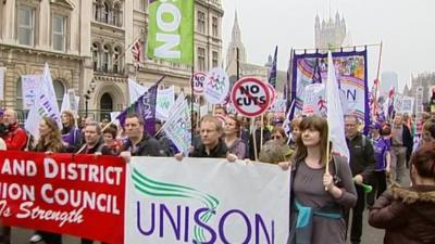 Union members campaigning against cuts