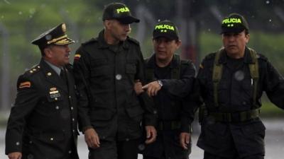 Colombian police sergeant Luis alberto Erazo arrives at the airport in Bogota