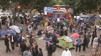 Occupy LA protesters camped in City Hall Park