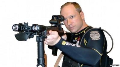 Anders Behring Breivik holding assault rifle