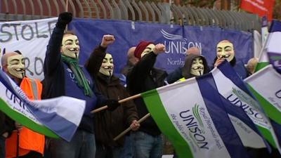 Strikers on the picket line in Belfast