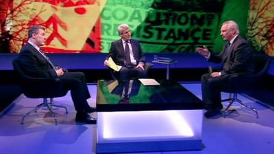 (From left to right:) Mark Serwotka, Jeremy Paxman, and Francis Maude