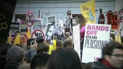 Banners held up during public sector strike