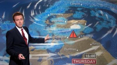 Weather presenter Christopher Blanchett and the weather map