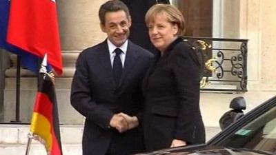 France's Nicolas Sarkozy and Germany's Angela Merkel in Marseilles