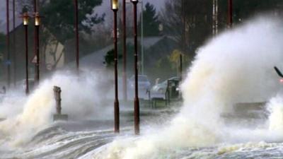 Waves hit Greenock sea front