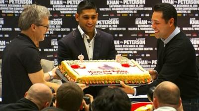 Amir Khan presented with his birthday cake