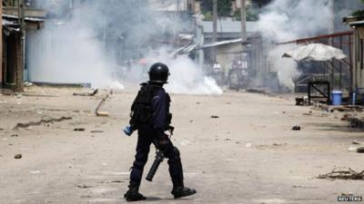 Riot policeman in Kinshasa