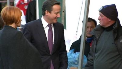 Mary Portas and David Cameron meet market traders