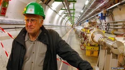 Professor Peter Higgs in the Large Hadron Collider tunnel at CERN, Geneva