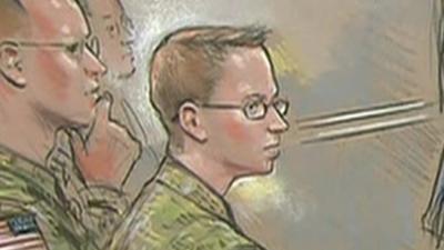 Court artist's sketch of Private Bradley Manning