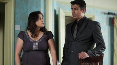 Zainab Masood, played by Nina Wadia with Yusef Khan, played by Ace Bhatti