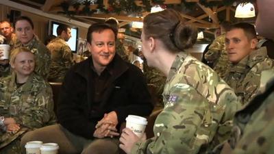 David Cameron with troops in Kandahar