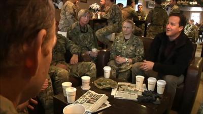 David Cameron talking to UK troops in Afghanistan