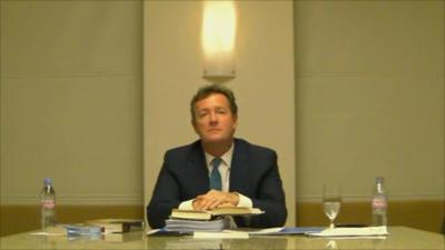 Piers Morgan giving evidence via video link to the Leveson Inquiry