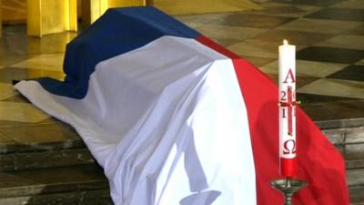 The coffin of former Czech President Vaclav Havel