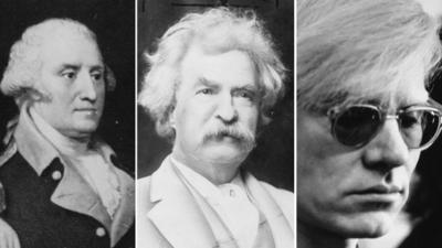 George Washington, Mark Twain, Andy Warhol pictures