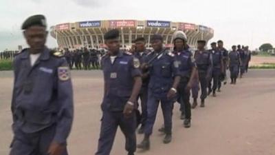 Troops outside stadium in Kinshasa