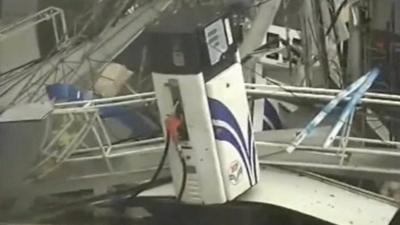 Petrol station badly damaged by high winds