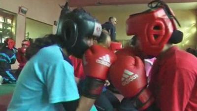 Female boxers in Afghanistan.