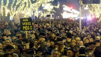 Protesters in Budapest